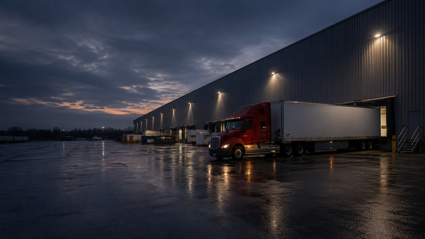 Cross-dock facility operating at dusk